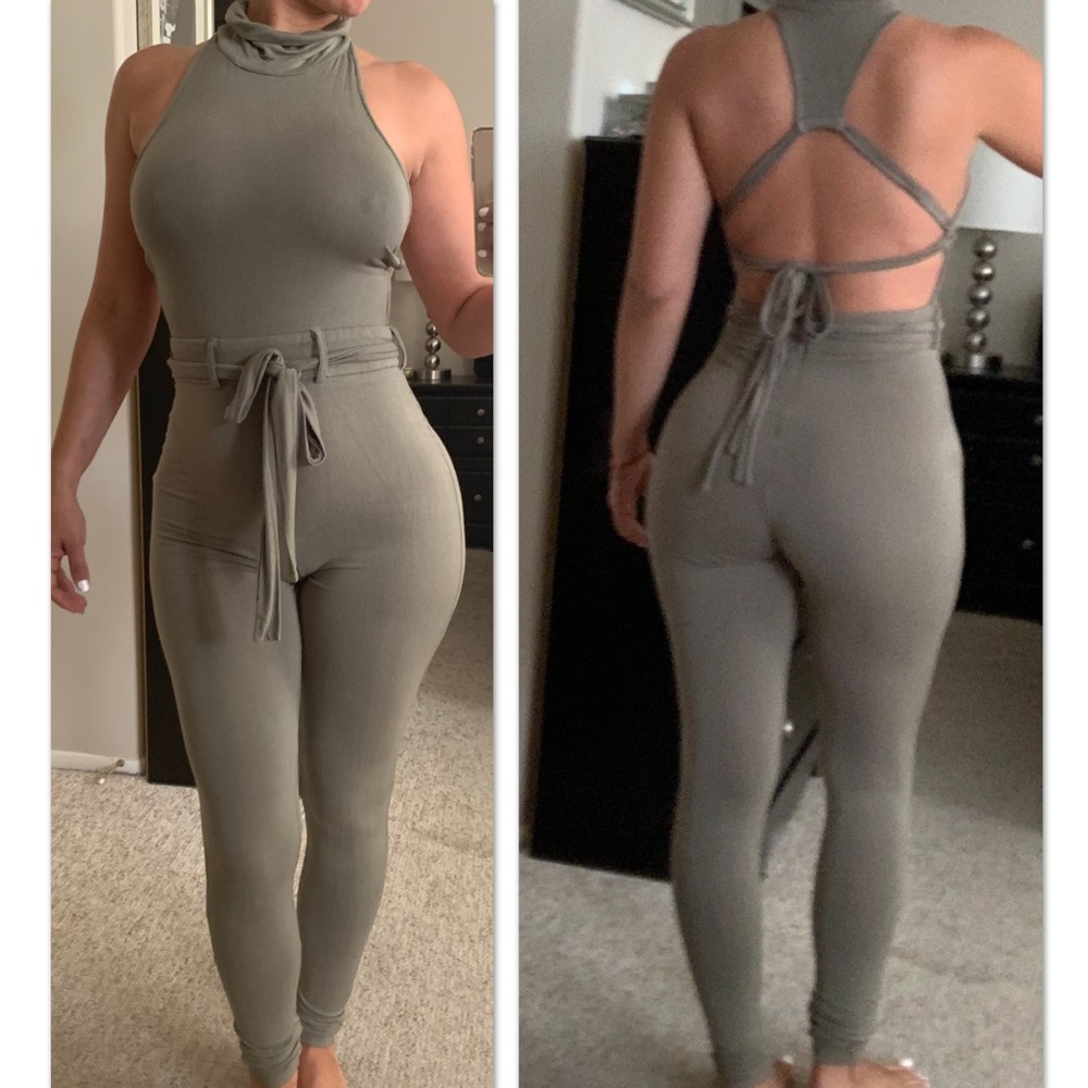 Green skinny jumpsuit